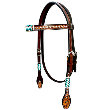 Bar H Equine Horse Genuine Leather RawHide Stud Breast Collar ,Headstall Brown